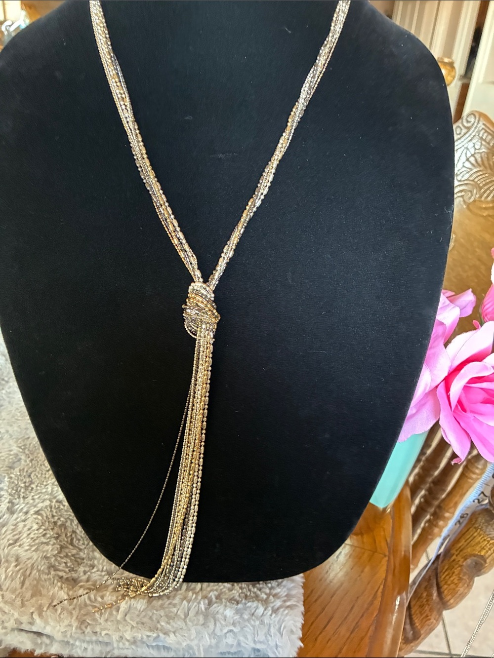 Gold-Tone Multi-Strand Necklace - Elegant Knot Tassel